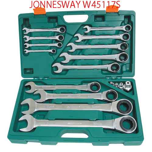 Bộ 18 cờ lê đầu vặn nhanh 72 cóc kết hợp đầu tròng 2 cạnh JONNESWAY W45117S