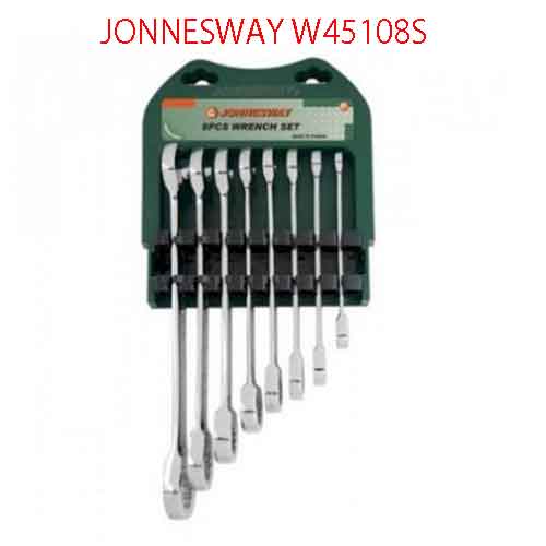 Bộ 8 cờ lê 1 đầu tròng kết hợp đầu tròng lắc nhanh 72 răng JONNESWAY W45108S 