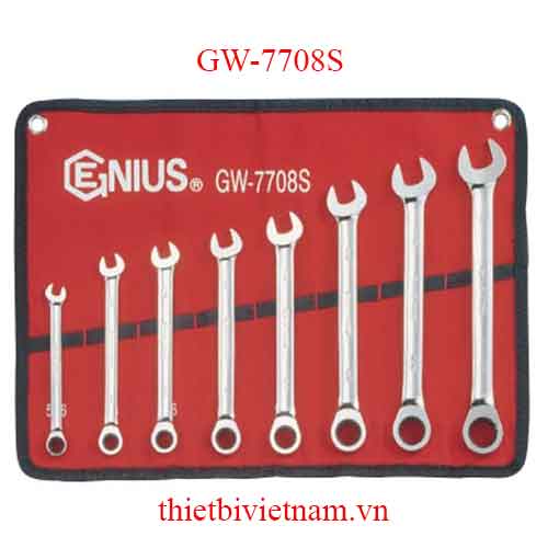 BỘ CỜ LÊ VÒNG MIỆNG TỰ LẮC LOẠI BÓNG 8 CHIẾC HỆ INCH HÃNG GENIUS GW-7708S