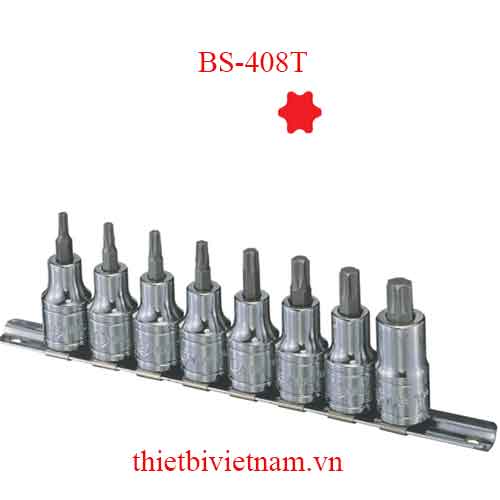 BỘ ĐẦU KHẨU 1/2 INCH ĐẦU VÍT HÌNH SAO 6 ĐỈNH 8 CHIẾC HÃNG GENIUS BS-408T
