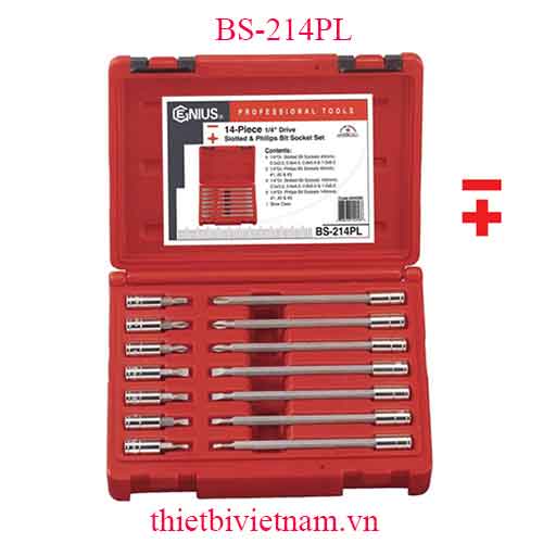 BỘ ĐẦU KHẨU 1/4 INCH ĐẦU VÍT 2 VÀ 4 CẠNH 14 CHIẾC HÃNG GENIUS BS-214PL