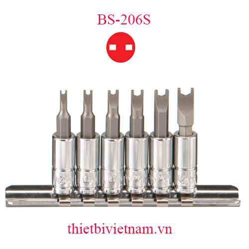 BỘ ĐẦU KHẨU 1/4 INCH ĐẦU VÍT KIỂU CỜ LÊ 6 CHIẾC HÃNG GENIUS BS-206S