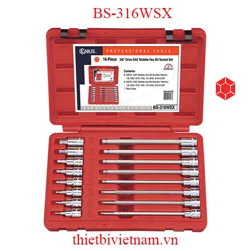 BỘ ĐẦU KHẨU 3/8 ĐẦU VÍT ĐẦU BI HỆ INCH 16 CHIẾC HÃNG GENIUS BS-316WSX