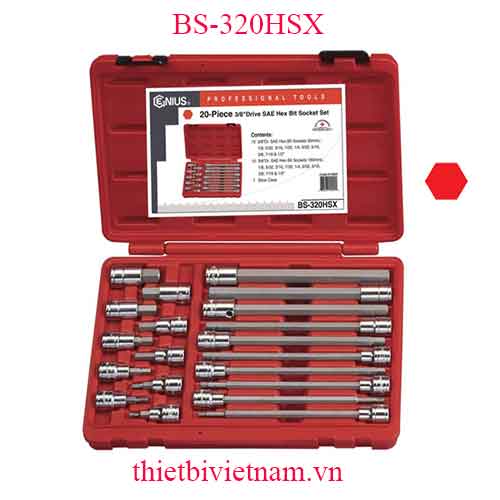 BỘ ĐẦU KHẨU 3/8 ĐẦU VÍT LỤC GIÁC HỆ INCH 20 CHIẾC HÃNG GENIUS BS-320HSX