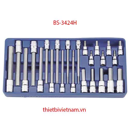 BỘ ĐẦU KHẨU 3/8 INCH & 1/2 INCH ĐẦU VÍT LỤC GIÁC HỆ INCH 24 CHIẾC HÃNG GENIUS MODEL BS-3424H