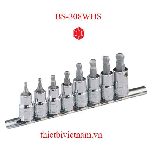 BỘ ĐẦU KHẨU 3/8 INCH ĐẦU VÍT ĐẦU BI HỆ INCH 8 CHIẾC HÃNG GENIUS BS-308WHS
