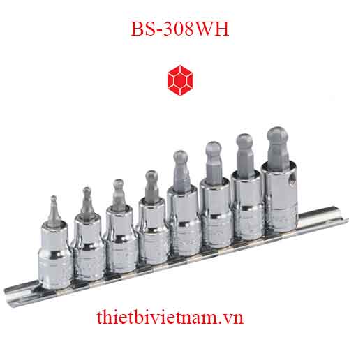 BỘ ĐẦU KHẨU 3/8 INCH ĐẦU VÍT ĐẦU BI HỆ MÉT 8 CHIẾC HÃNG GENIUS BS-308WH
