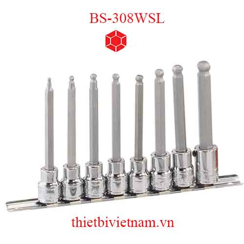 BỘ ĐẦU KHẨU 3/8 INCH ĐẦU VÍT ĐẦU BI LOẠI DÀI HỆ INCH 8 CHIẾC HÃNG GENIUS BS-308WSL