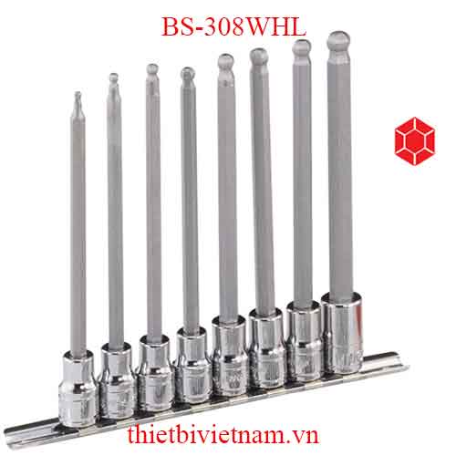 BỘ ĐẦU KHẨU 3/8 INCH ĐẦU VÍT ĐẦU BI LOẠI DÀI HỆ MÉT 8 CHIẾC HÃNG GENIUS BS-308WHL