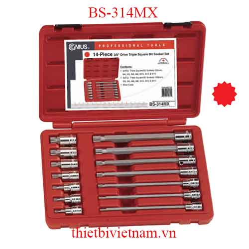 BỘ ĐẦU KHẨU 3/8 INCH ĐẦU VÍT HÌNH SAO 12 ĐỈNH 14 CHIẾC HÃNG GENIUS BS-314MX