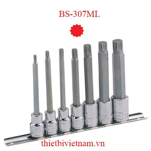 BỘ ĐẦU KHẨU 3/8 INCH ĐẦU VÍT HÌNH SAO 12 ĐỈNH 7 CHIẾC LOẠI DÀI HÃNG GENIUS BS-307ML