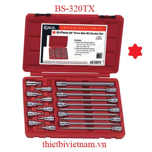 BỘ ĐẦU KHẨU 3/8 INCH ĐẦU VÍT HÌNH SAO 6 ĐỈNH 20 CHIẾC HÃNG GENIUS BS-320TX