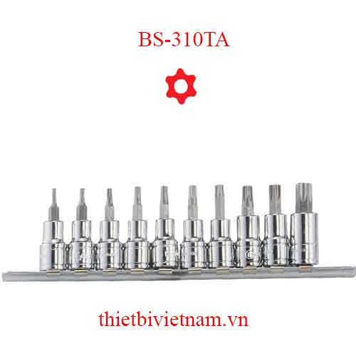 BỘ ĐẦU KHẨU 3/8 INCH ĐẦU VÍT HÌNH SAO LỖ 6 ĐỈNH 10 CHIẾC HÃNG GENIUS BS-310TA