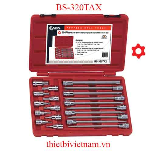 BỘ ĐẦU KHẨU 3/8 INCH ĐẦU VÍT HÌNH SAO LỖ 6 ĐỈNH 20 CHIẾC HÃNG GENIUS BS-320TAX