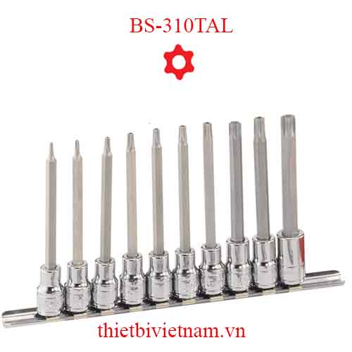 BỘ ĐẦU KHẨU 3/8 INCH ĐẦU VÍT HÌNH SAO LỖ LOẠI DÀI 6 ĐỈNH 10 CHIẾC HÃNG GENIUS BS-310TAL