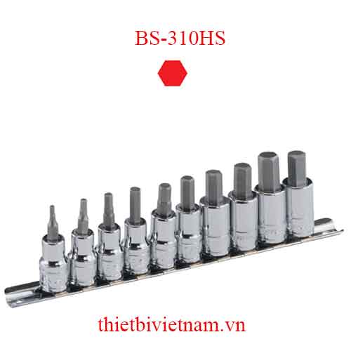 BỘ ĐẦU KHẨU 3/8 INCH ĐẦU VÍT LỤC GIÁC HỆ INCH 10 CHIẾC HÃNG GENIUS BS-310HS