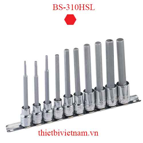 BỘ ĐẦU KHẨU 3/8 INCH ĐẦU VÍT LỤC GIÁC LOẠI DÀI HỆ INCH 10 CHIẾC HÃNG GENIUS BS-310HSL