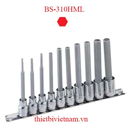BỘ ĐẦU KHẨU 3/8 INCH ĐẦU VÍT LỤC GIÁC LOẠI DÀI HỆ MÉT 10 CHIẾC HÃNG GENIUS BS-310HML