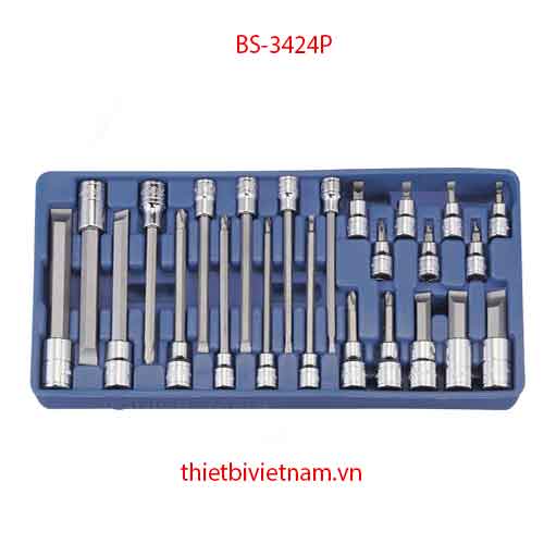 BỘ ĐẦU KHẨU 3/8 INCH VÀ 1/2 INCH ĐẦU VÍT 2 CẠNH 4 CẠNH 24 CHIẾC HÃNG GENIUS MODEL BS-3424P