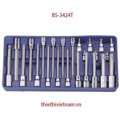 BỘ ĐẦU KHẨU 3/8 INCH VÀ 1/2 INCH ĐẦU VÍT ĐẦU SAO 6 CẠNH 24 CHIẾC HÃNG GENIUS MODEL BS-3424T