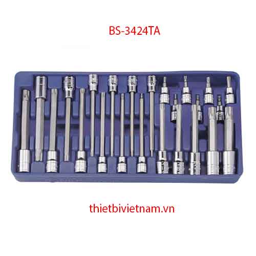 BỘ ĐẦU KHẨU 3/8 INCH VÀ 1/2 INCH ĐẦU VÍT ĐẦU SAO LỖ 6 CẠNH 24 CHIẾC HÃNG GENIUS MODEL BS-3424TA