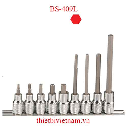 BỘ ĐẦU KHẨU, TUÝP 1/2 INCH ĐẦU VÍT LỤC GIÁC LOẠI NGẮN LOẠI DÀI 9 CHIẾC BS-409L