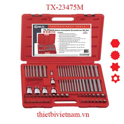 BỘ ĐẦU TUỐC NƠ VÍT ĐA NĂNG 75 CHIẾC HỆ MÉT GENIUS TX-23475M