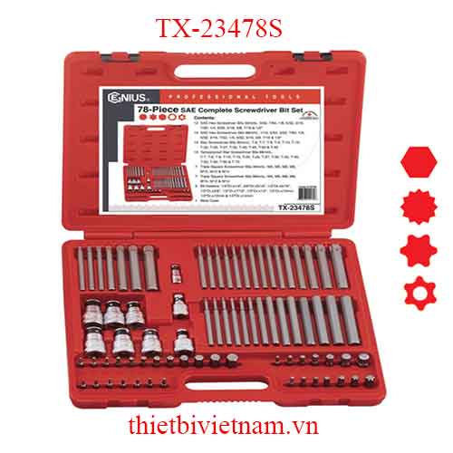 BỘ ĐẦU TUỐC NƠ VÍT ĐA NĂNG 78 CHIẾC HỆ INCH HÃNG GENIUS MODEL TX-23478S