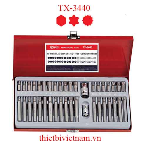BỘ ĐẦU TUỐC NƠ VÍT ĐẦU 3/8 VÀ 1/2 INCH 40 CHIẾC HÃNG GENIUS TX-3440