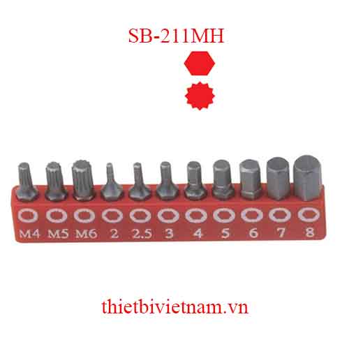 BỘ ĐẦU TUỐC NƠ VÍT ĐẦU LỤC GIÁC HỆ MÉT VÀ ĐẦU SAO 11 CHIẾC SB-211MH
