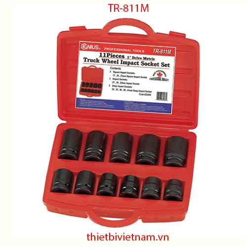 BỘ KHẨU 1 INCH HỆ MÉT 11 CHIÊC CHUYÊN DÙNG SỬA CHỮA XE Ô TÔ HÃNG GENIUS MODEL TR-811M
