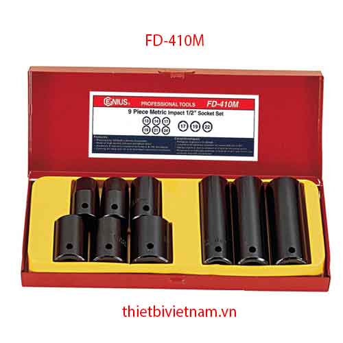 BỘ KHẨU 1/2 INCH 9 CHIẾC 11 CHIÊC CHUYÊN DÙNG SỬA CHỮA XE Ô TÔ HÃNG GENIUS MODEL FD-410M