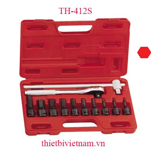 BỘ KHẨU 1/2 INCH ĐẦU VÍT LỤC GIÁC HỆ INCH VÀ TAY VẶN 12 CHIẾC HÃNG GENIUS TH-412S