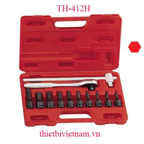 BỘ KHẨU 1/2 INCH ĐẦU VÍT LỤC GIÁC HỆ MÉT VÀ TAY VẶN 12 CHIẾC HÃNG GENIUS TH-412H