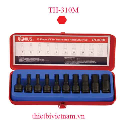 BỘ KHẨU 3/8 INCH ĐẦU VÍT LỤC GIÁC 10 CHIẾC HỆ MÉT HÃNG GENIUS TH-310M