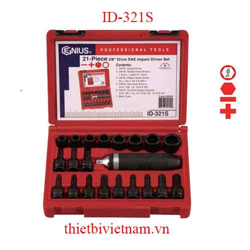 BỘ KHẨU 3/8 INCH KẾT HỢP BỘ TUỐC NƠ VÍT ĐÓNG 21 CHIẾC HỆ INCH ID-321S