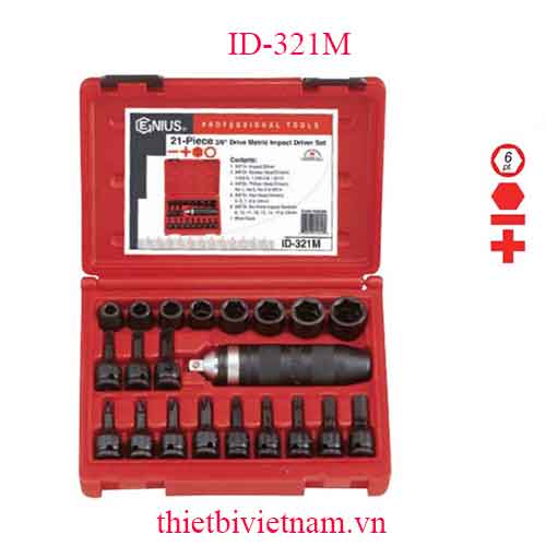 BỘ KHẨU 3/8 INCH KẾT HỢP BỘ TUỐC NƠ VÍT ĐÓNG 21 CHIẾC HỆ MÉT ID-321M