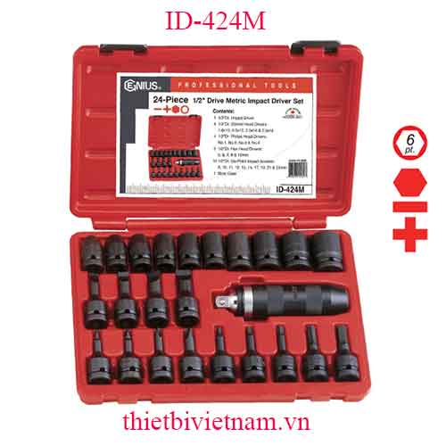 BỘ KHẨU ĐẦU VÍT 1/2 HỆ MÉT VÀ TAY VẶN 24 CHIẾC HÃNG GENIUS ID-424M