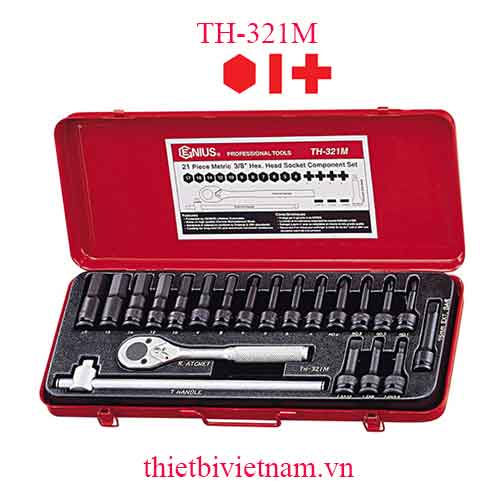 BỘ KHẨU ĐẦU VÍT 3/8 VÀ TAY VẶN 21 CHIẾC HÃNG GENIUS TH-321M