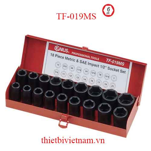 BỘ KHẨU DÙNG CHO SÚNG 1/2 INCH 18 CHIẾC HỆ MÉT VÀ HỆ INCH TF-019MS