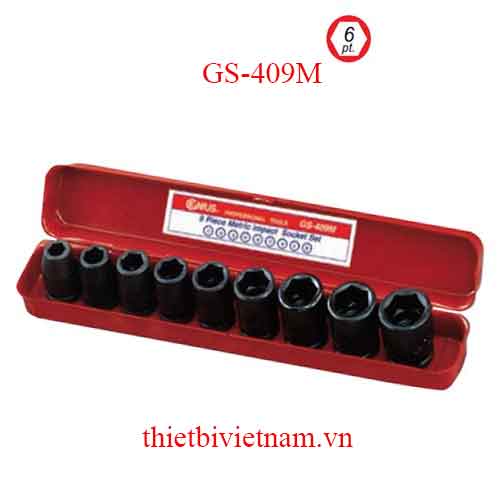 BỘ KHẨU DÙNG CHO SÚNG 1/2 INCH 9 CHIẾC HỆ MÉT DÀI TỪ 11-22MM GS-409M