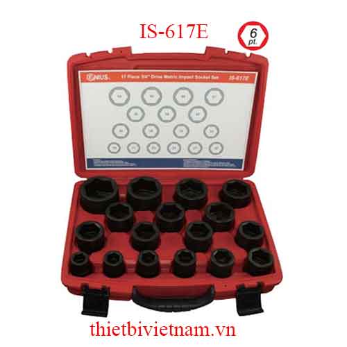 BỘ KHẨU DÙNG CHO SÚNG 3/4 INCH 17 CHIẾC HỆ MÉT DẢI TỪ 19MM-55MM GENIUS MODEL  IS-617E