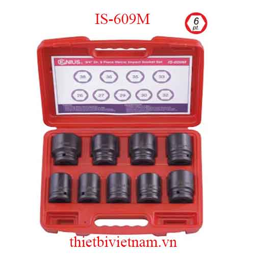 BỘ KHẨU DÙNG CHO SÚNG 3/4 INCH 9 CHIẾC HỆ MÉT GENIUS MODEL IS-609M