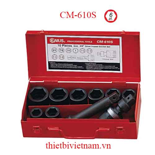 BỘ KHẨU DÙNG CHO SÚNG 3/4 INCH VÀ PHỤ KIỆN ĐI KÈM 10 CHIẾC HỆ INCH CM-610S