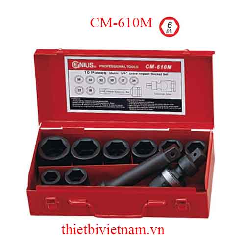 BỘ KHẨU DÙNG CHO SÚNG 3/4 INCH VÀ PHỤ KIỆN ĐI KÈM 10 CHIẾC HỆ MÉT CM-610M