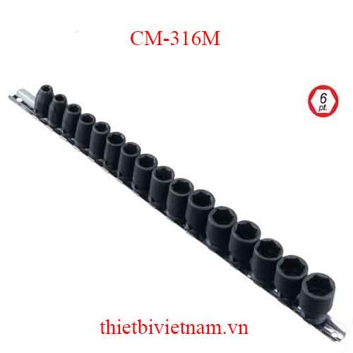 BỘ KHẨU DÙNG CHO SÚNG 3/8 INCH 16 CHIẾC HỆ MÉT MẠ CHROM MOLYBDENUM CM-316M