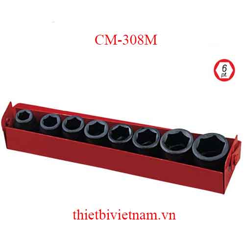 BỘ KHẨU DÙNG SÚNG 3/8 INCH 8 CHIẾC HỆ MÉT MẠ CHROM MOLYBDENUM CM-308M