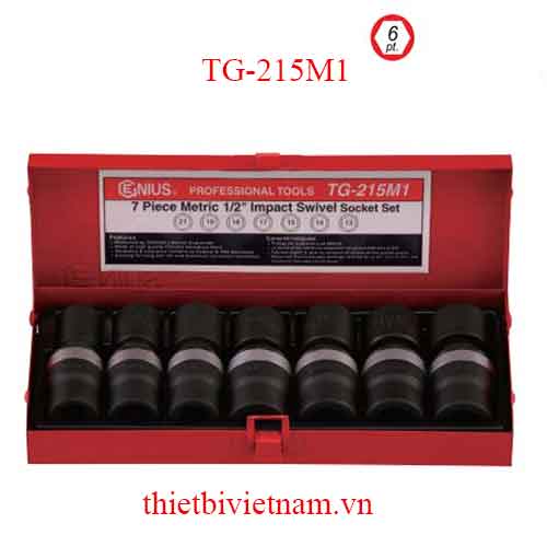 BỘ KHẨU KHỚP XOAY DÙNG CHO SÚNG 1/2 INCH 7 CHIẾC HỆ MÉT TG-215M
