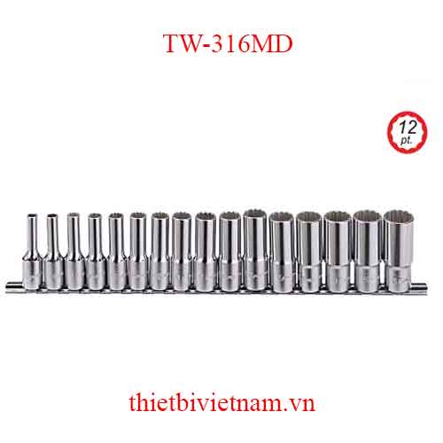 BỘ KHẨU LOẠI DÀI 3/8 INCH 16 CHIẾC HỆ MÉT (12 CẠNH) HÃNG GENIUS TW-316MD