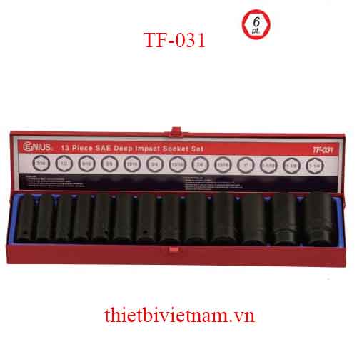 BỘ KHẨU LOẠI DÀI DÙNG CHO SÚNG 1/2 INCH 13 CHIẾC HỆ INCH GENIUS MODEL TF-031